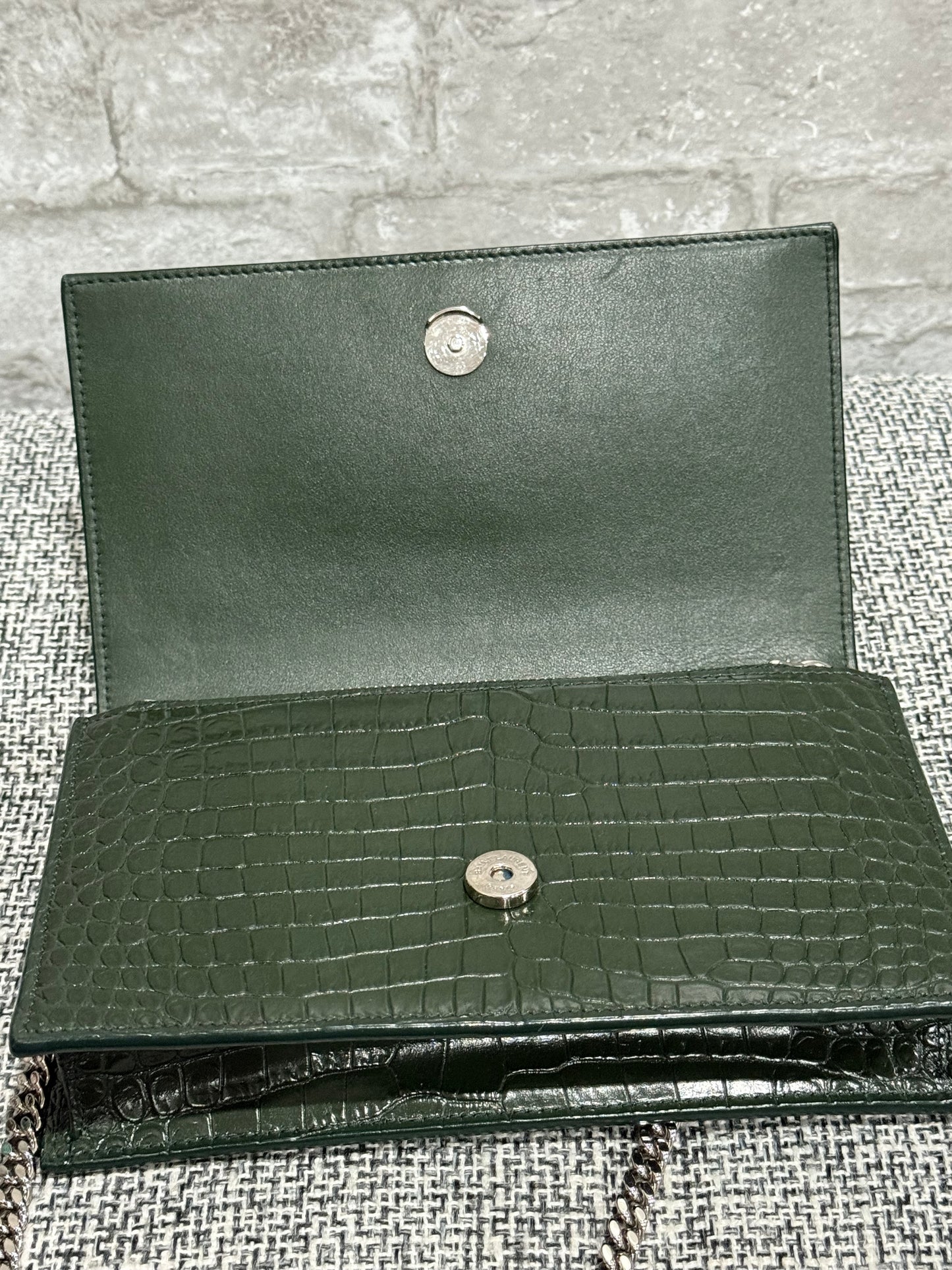 Classic Monogram Tassel Crossbody Bag Crocodile Embossed Leather