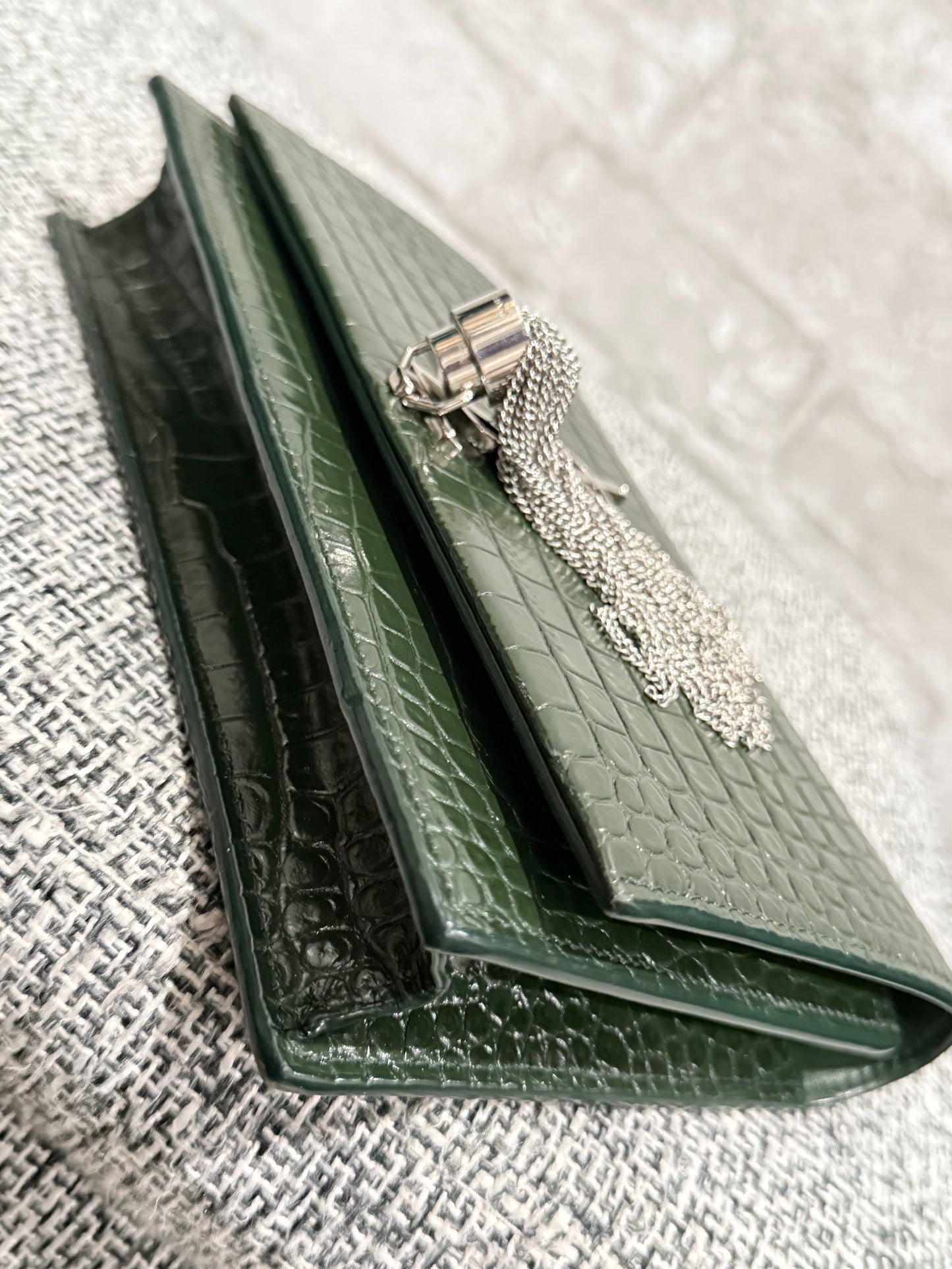Classic Monogram Tassel Crossbody Bag Crocodile Embossed Leather