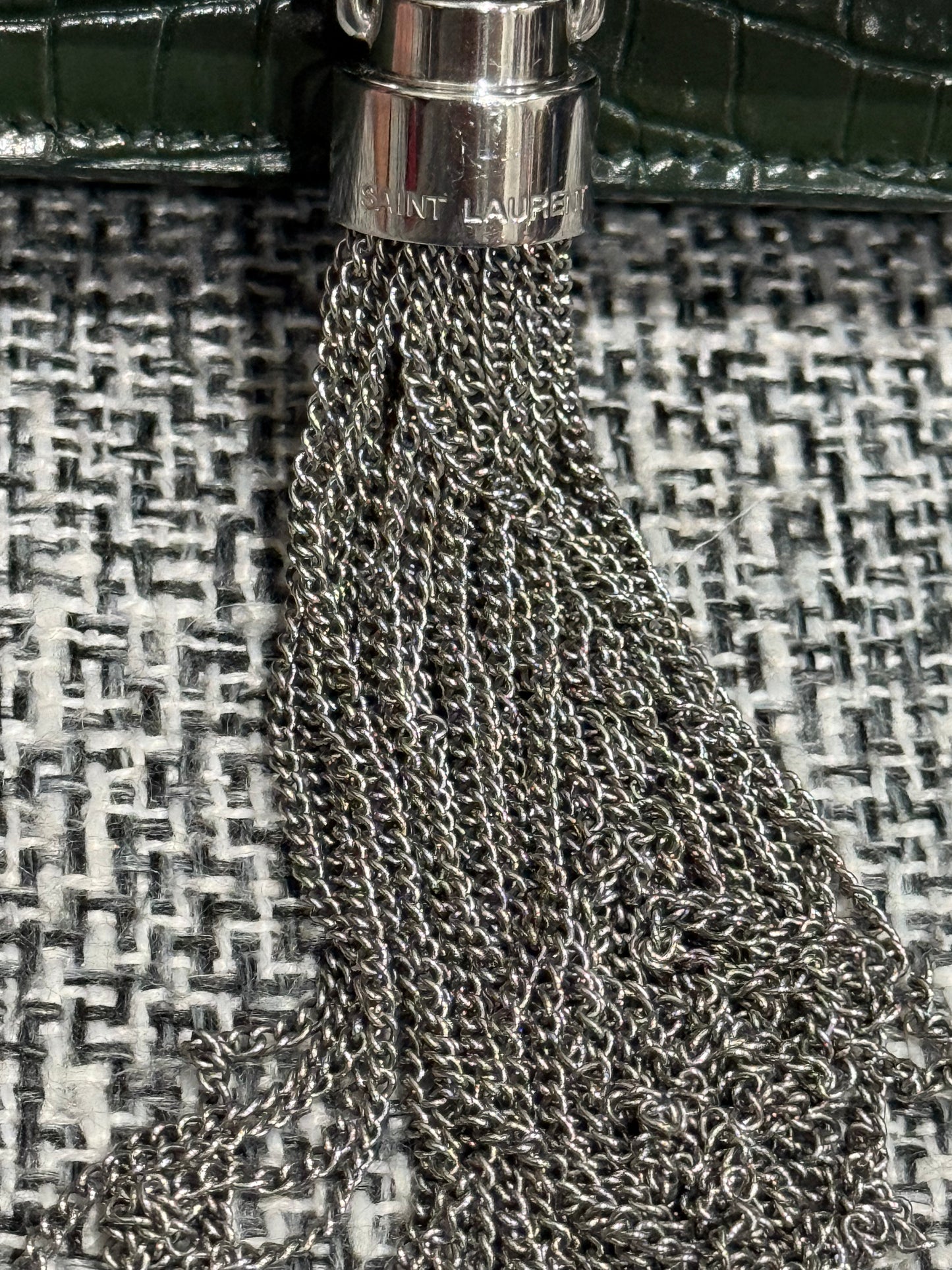 Classic Monogram Tassel Crossbody Bag Crocodile Embossed Leather