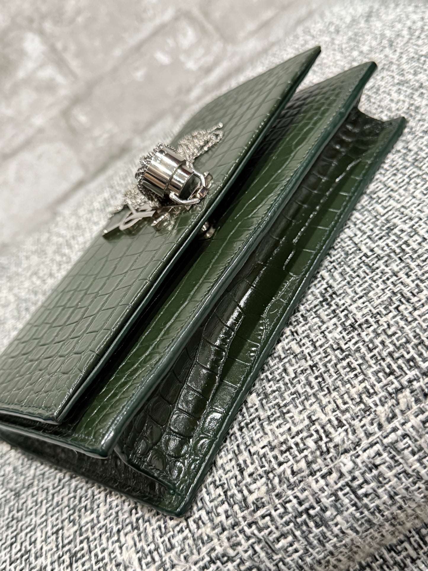 Classic Monogram Tassel Crossbody Bag Crocodile Embossed Leather