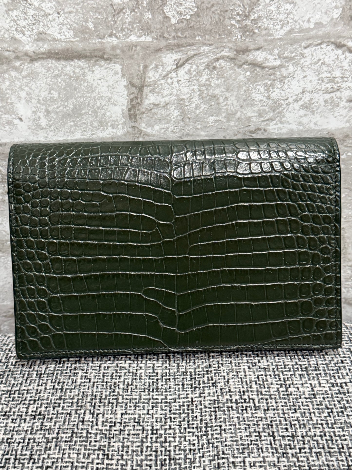 Classic Monogram Tassel Crossbody Bag Crocodile Embossed Leather