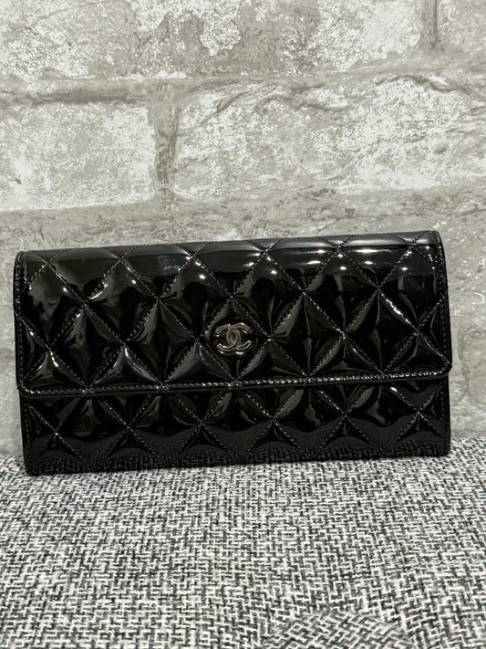 Chanel Quilted Patent Leather Flap Long Wallet