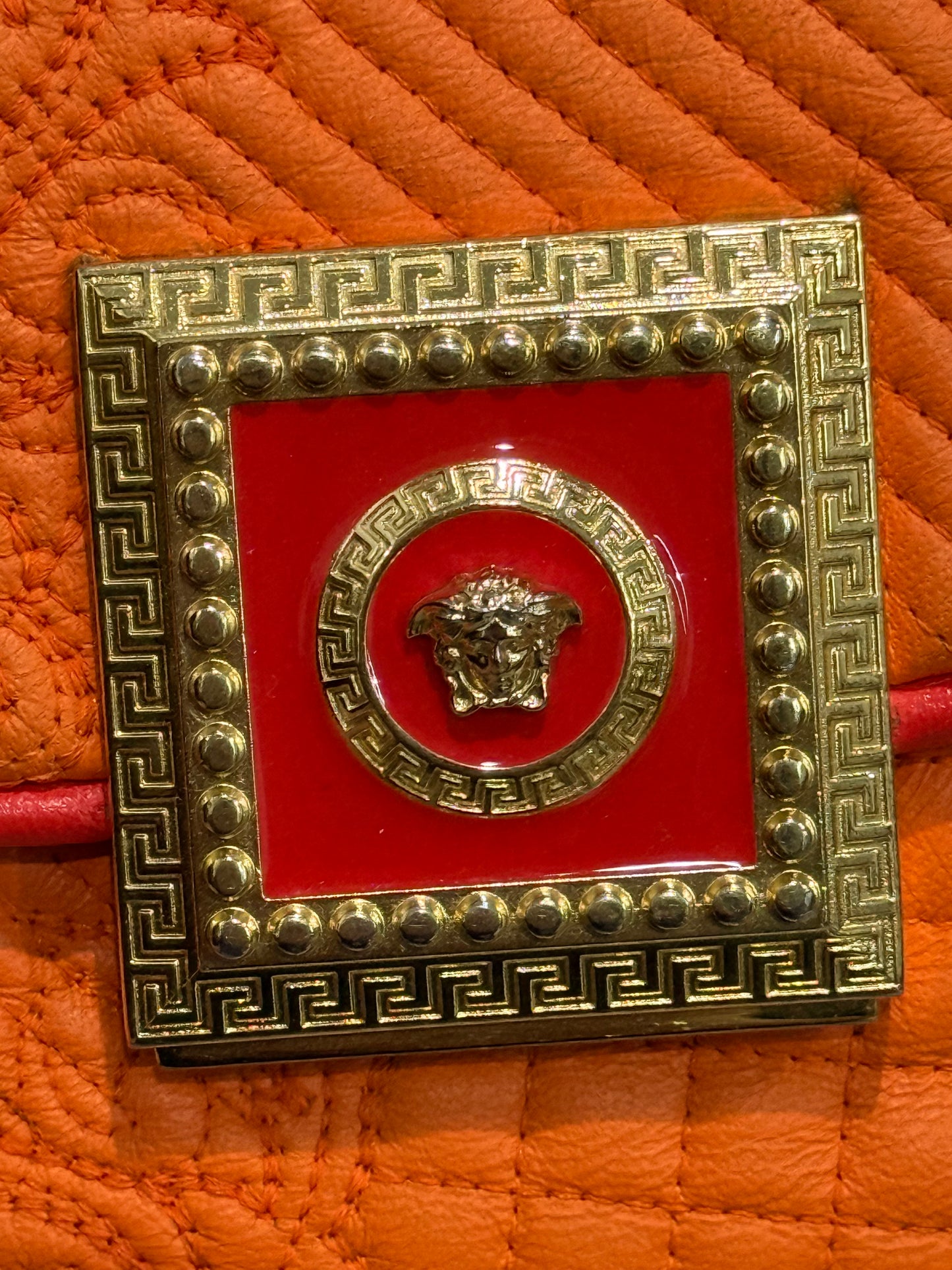 π π Versace Orange Micro Vanitas Quilted Leather Shoulder Bag π π