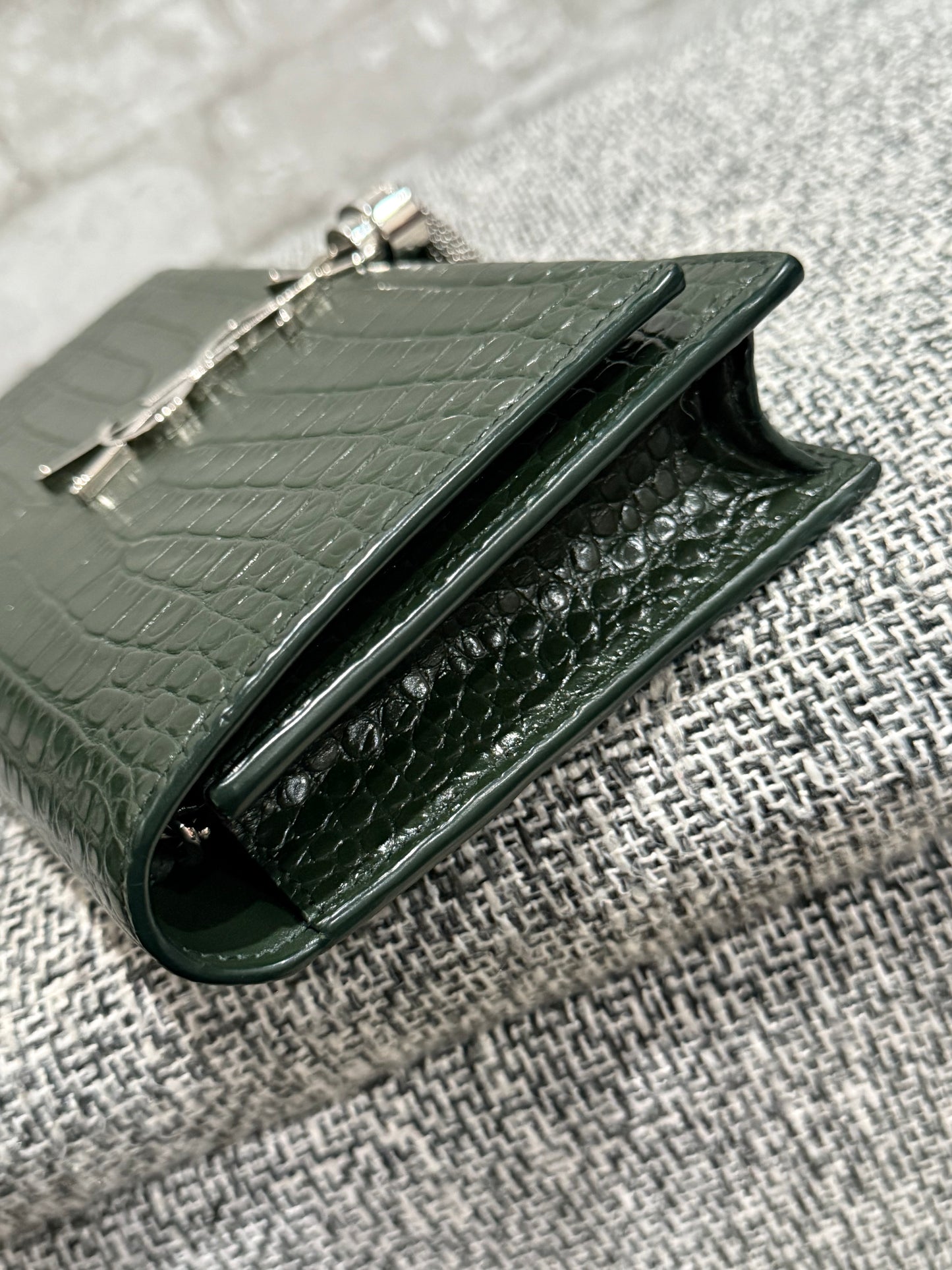 Classic Monogram Tassel Crossbody Bag Crocodile Embossed Leather
