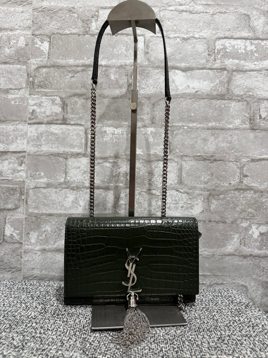 Classic Monogram Tassel Crossbody Bag Crocodile Embossed Leather