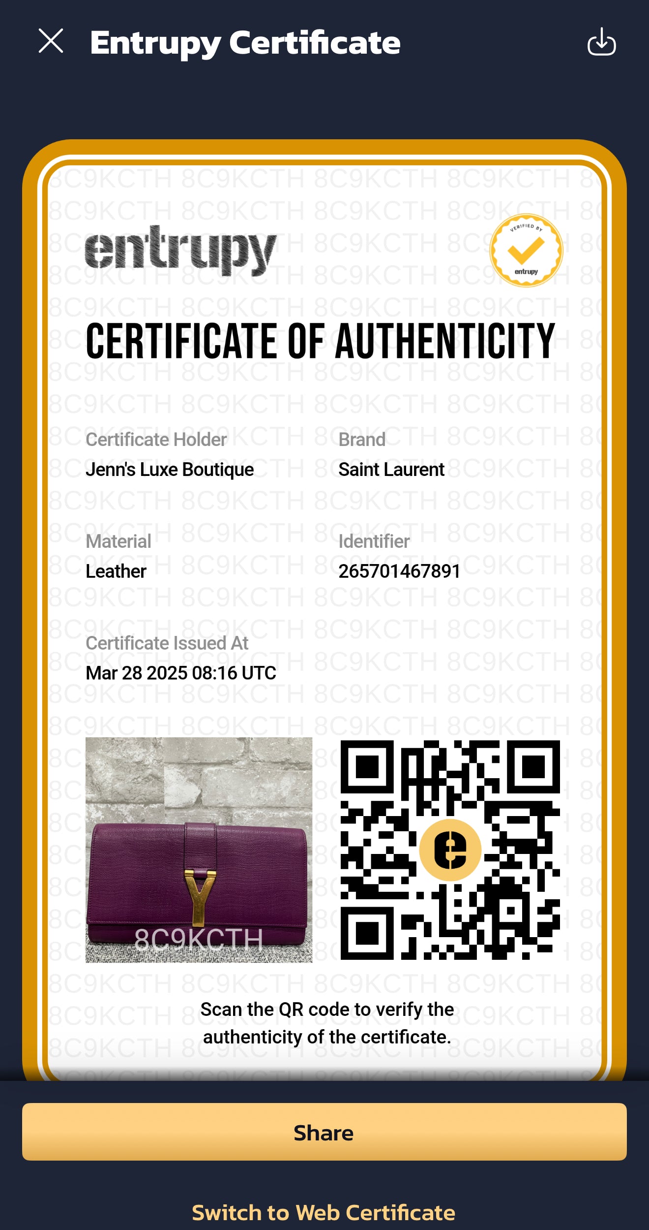 Certificate of Authenticity by Entrupy