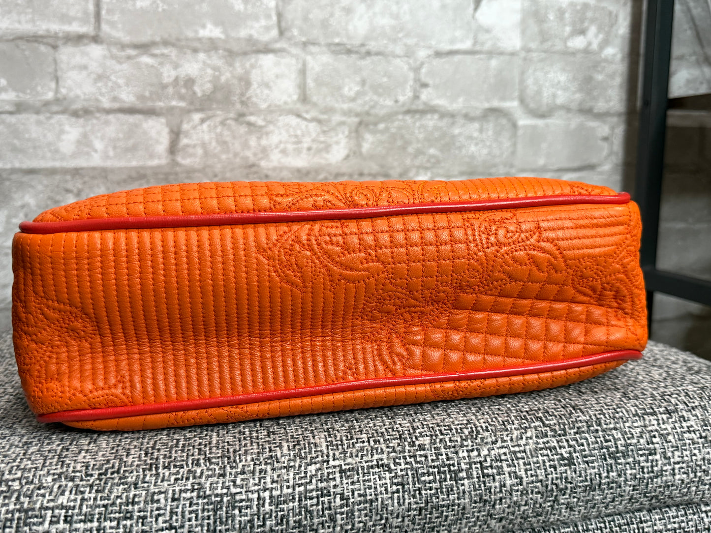 👜 🍊 Versace Orange Micro Vanitas Quilted Leather Shoulder Bag 🍊 👜