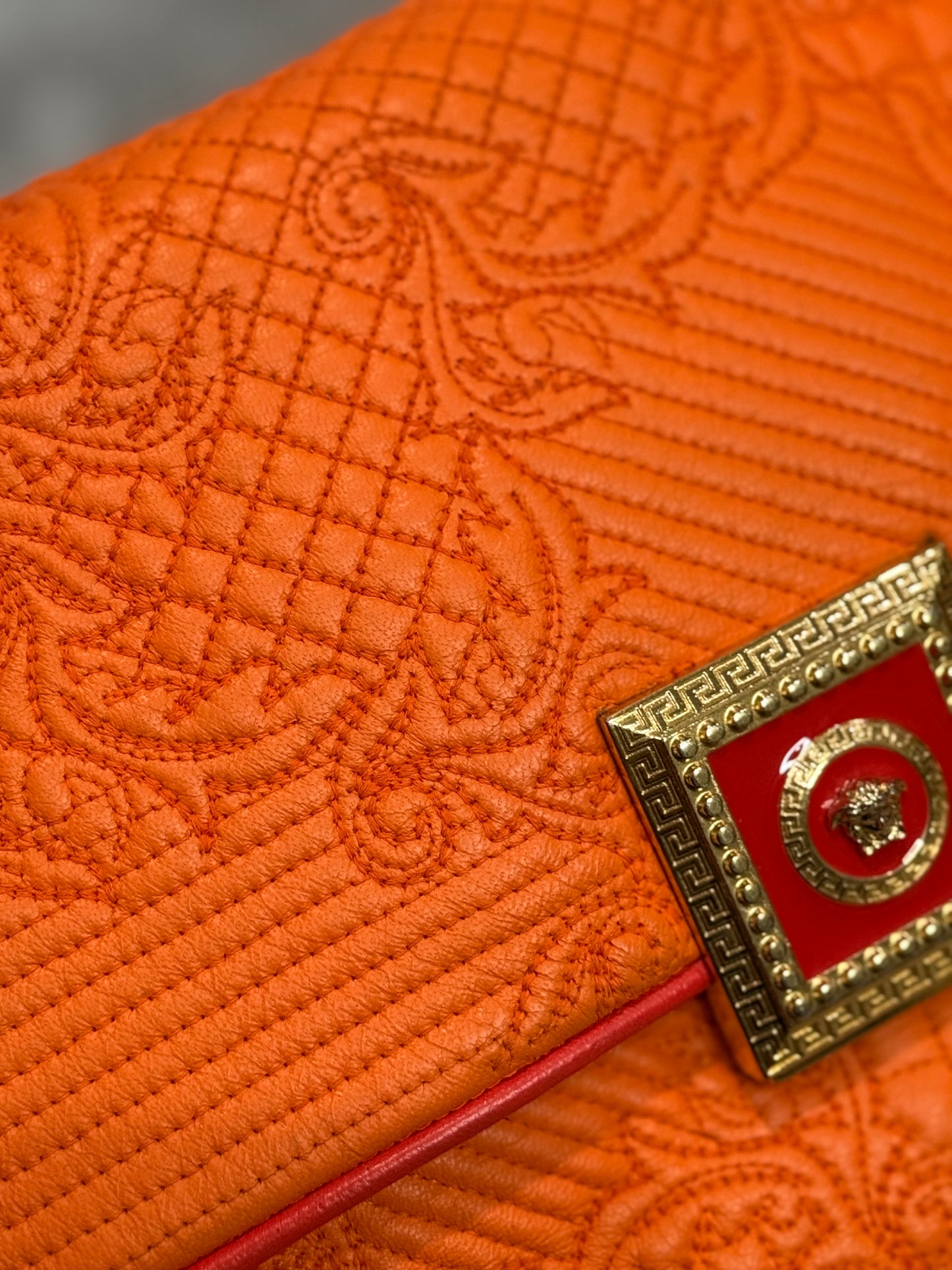 👜 🍊 Versace Orange Micro Vanitas Quilted Leather Shoulder Bag 🍊 👜