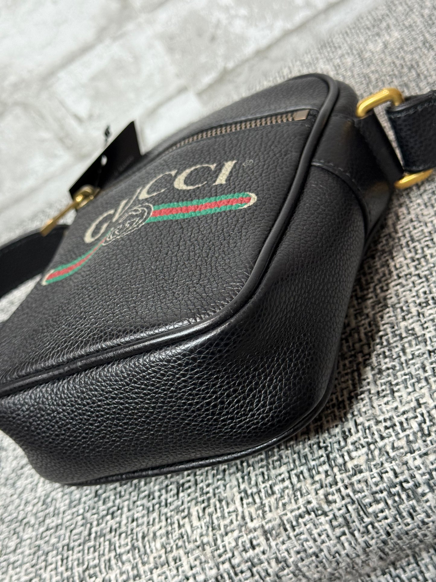 Gucci Web Logo Crossbody Bag in Black