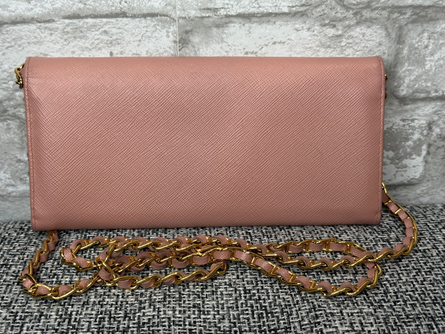 Prada Saffiano Leather Wallet on Chain (WOC) in Light Pink