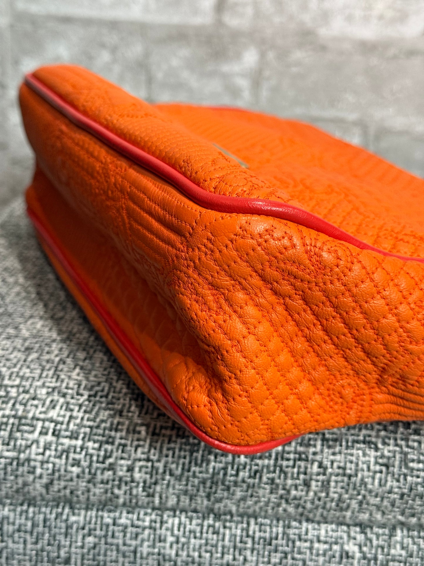 👜 🍊 Versace Orange Micro Vanitas Quilted Leather Shoulder Bag 🍊 👜