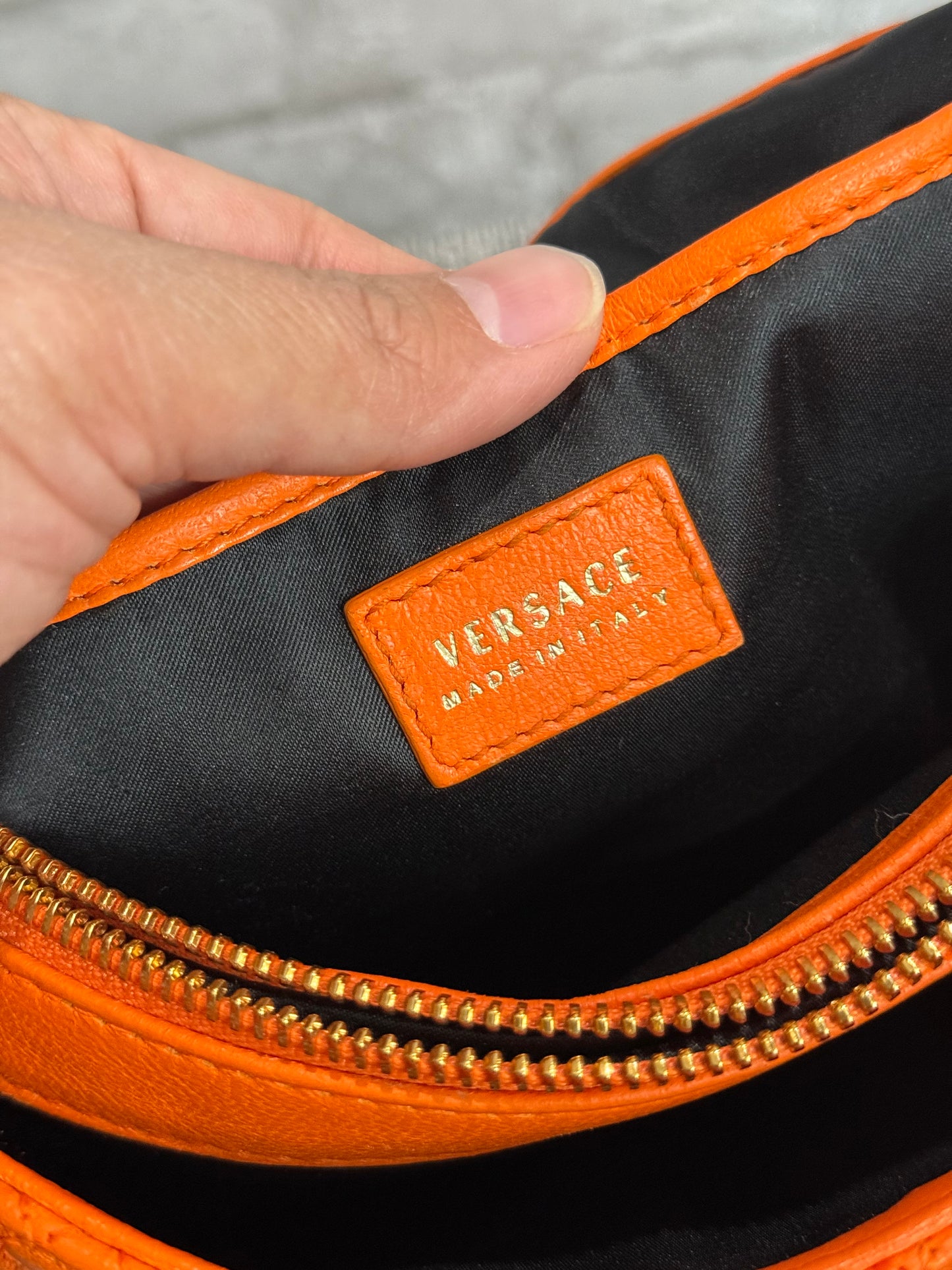 👜 🍊 Versace Orange Micro Vanitas Quilted Leather Shoulder Bag 🍊 👜
