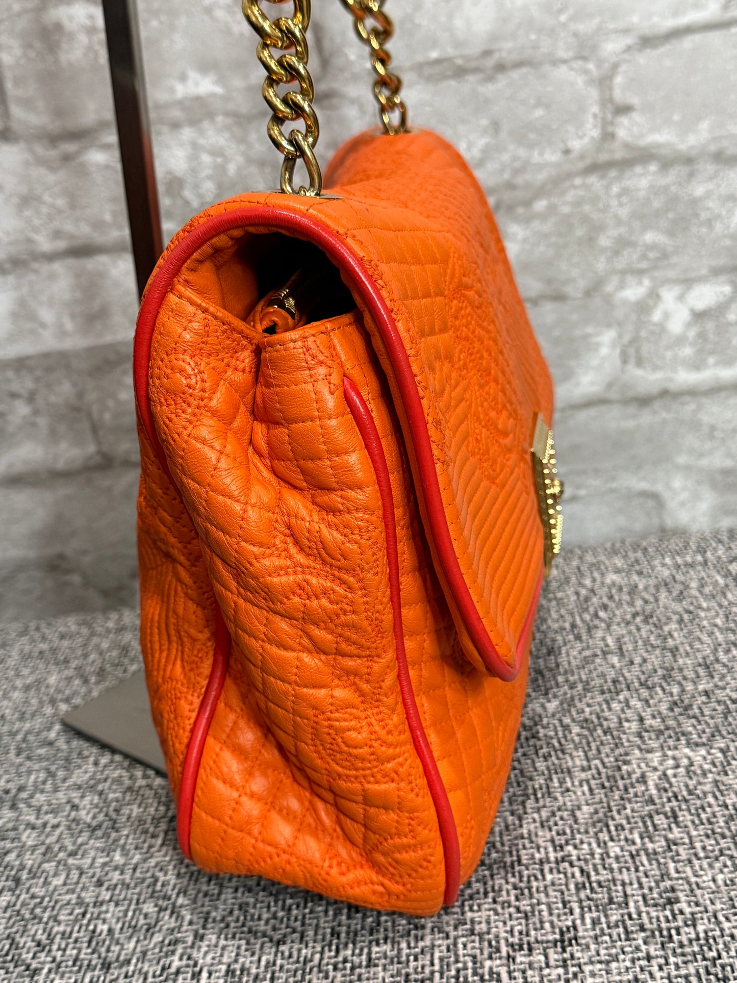 👜 🍊 Versace Orange Micro Vanitas Quilted Leather Shoulder Bag 🍊 👜