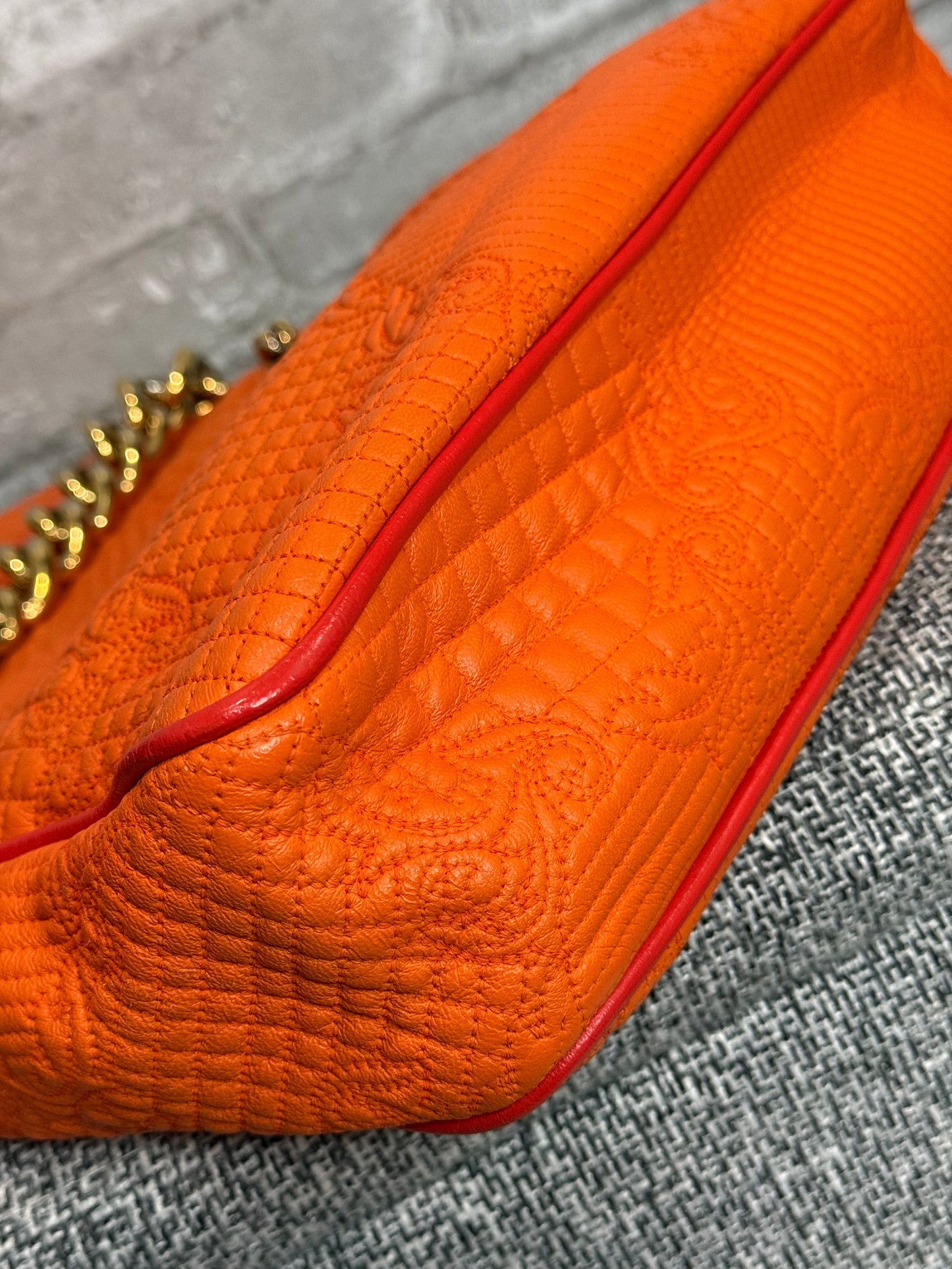 👜 🍊 Versace Orange Micro Vanitas Quilted Leather Shoulder Bag 🍊 👜