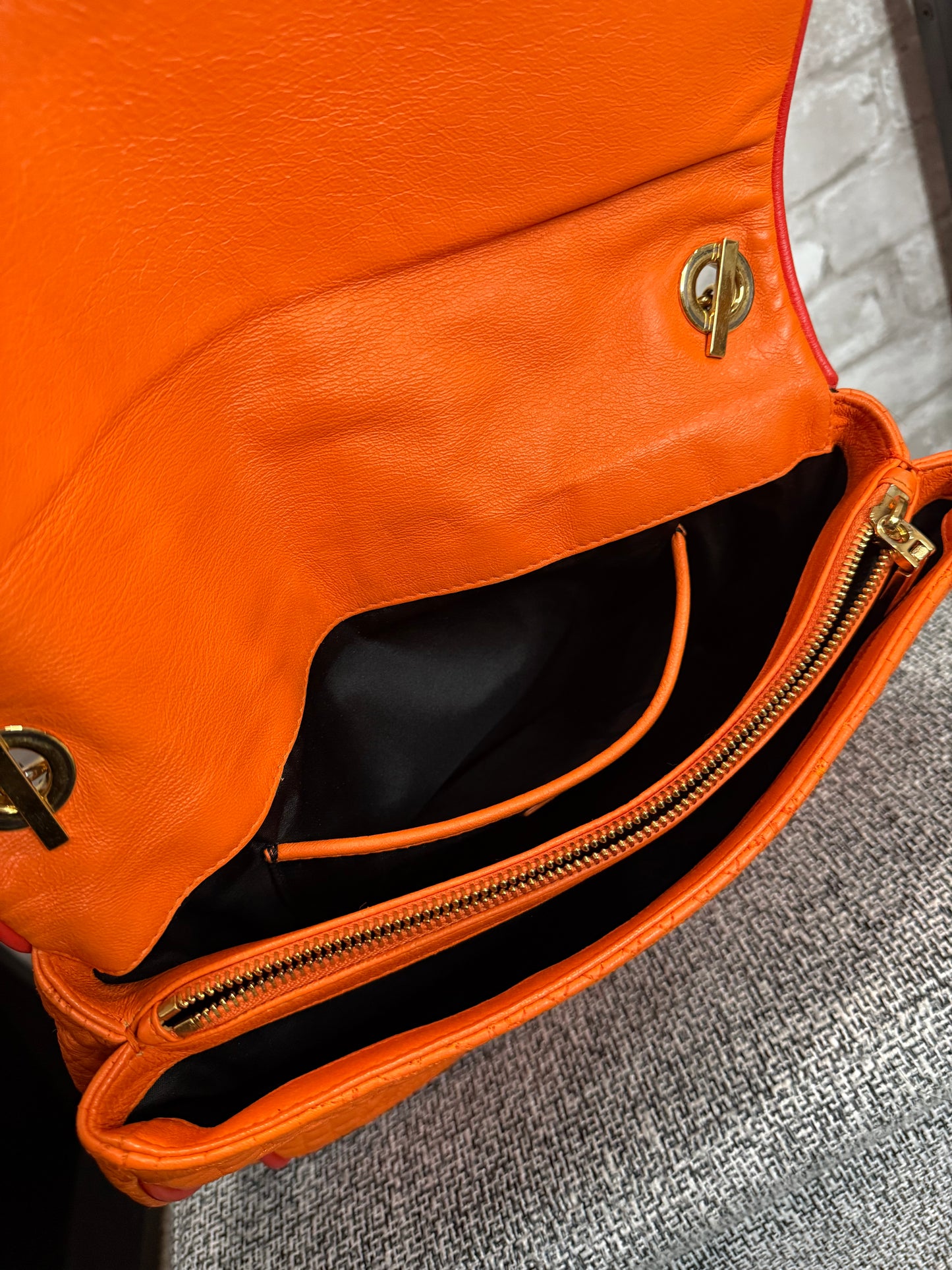👜 🍊 Versace Orange Micro Vanitas Quilted Leather Shoulder Bag 🍊 👜