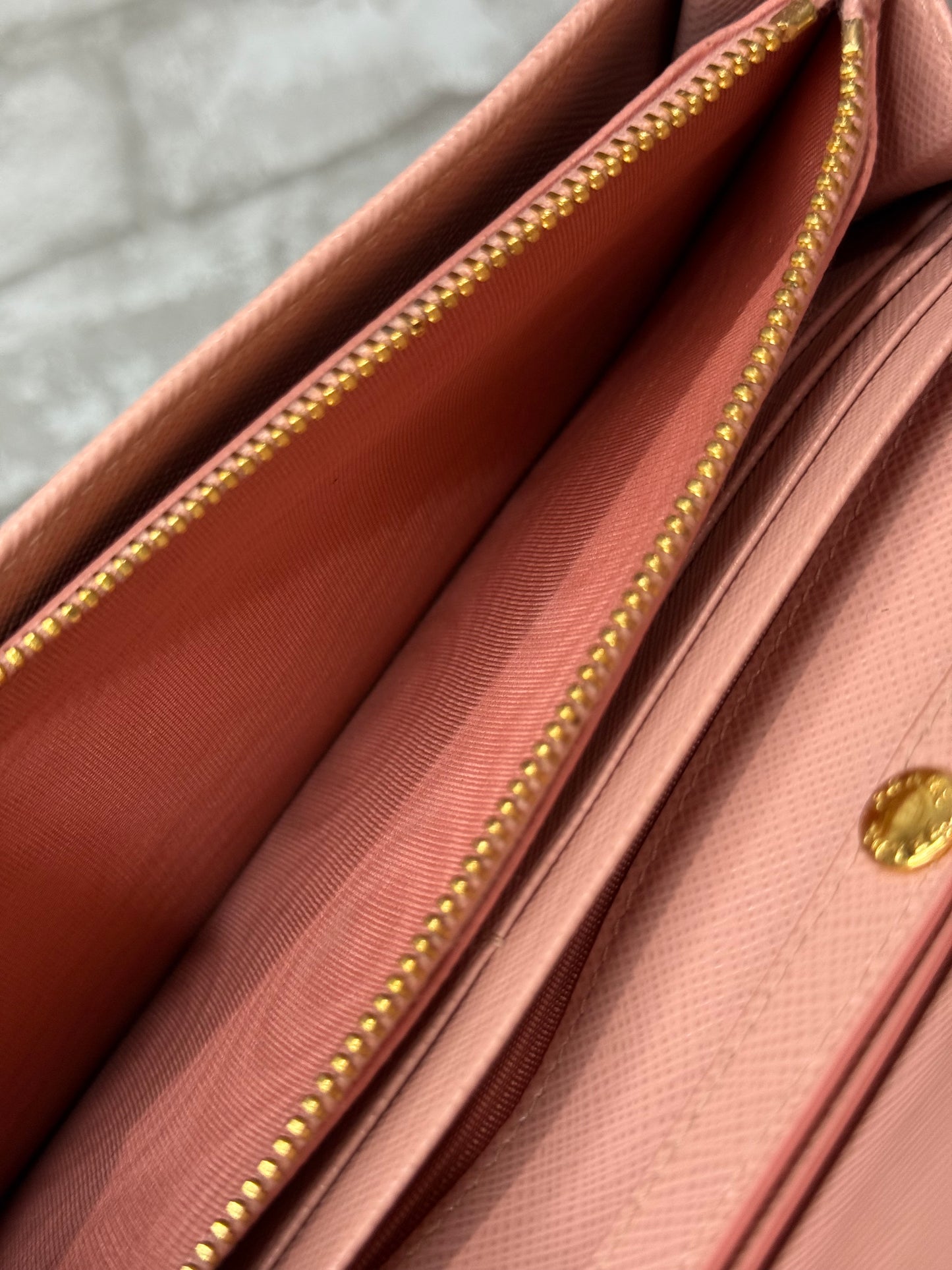 Prada Saffiano Leather Wallet on Chain (WOC) in Light Pink