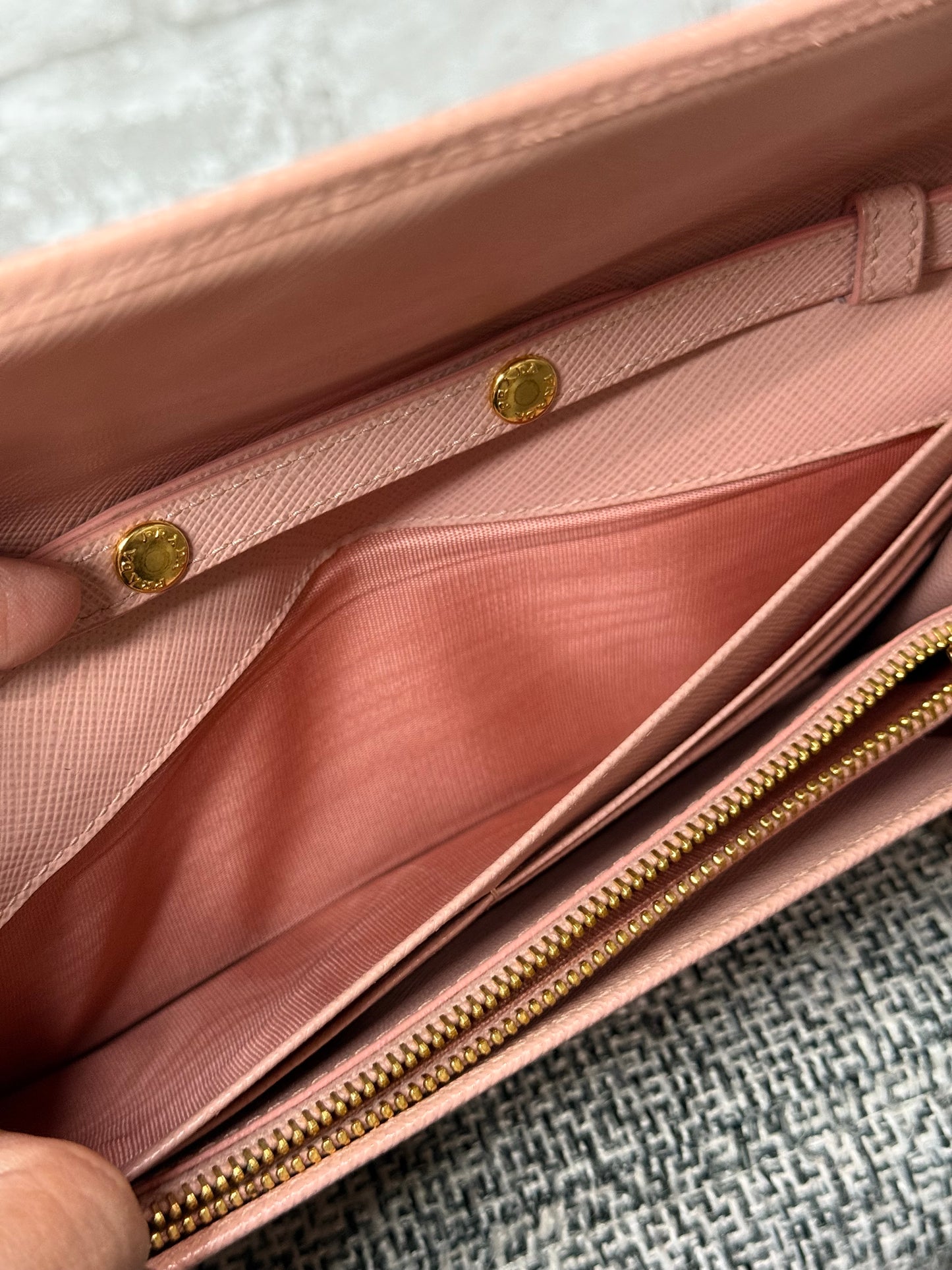 Prada Saffiano Leather Wallet on Chain (WOC) in Light Pink