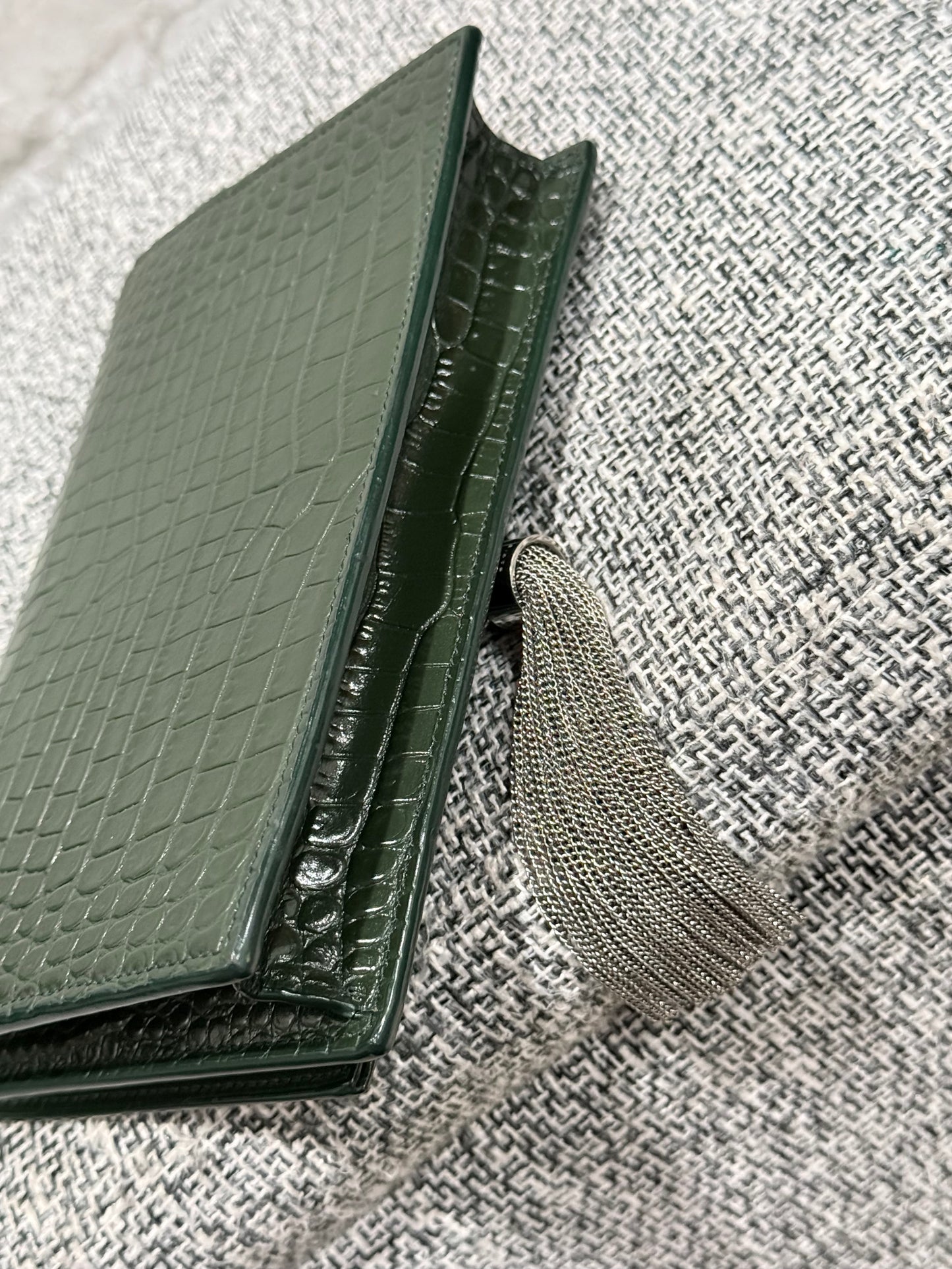 Classic Monogram Tassel Crossbody Bag Crocodile Embossed Leather