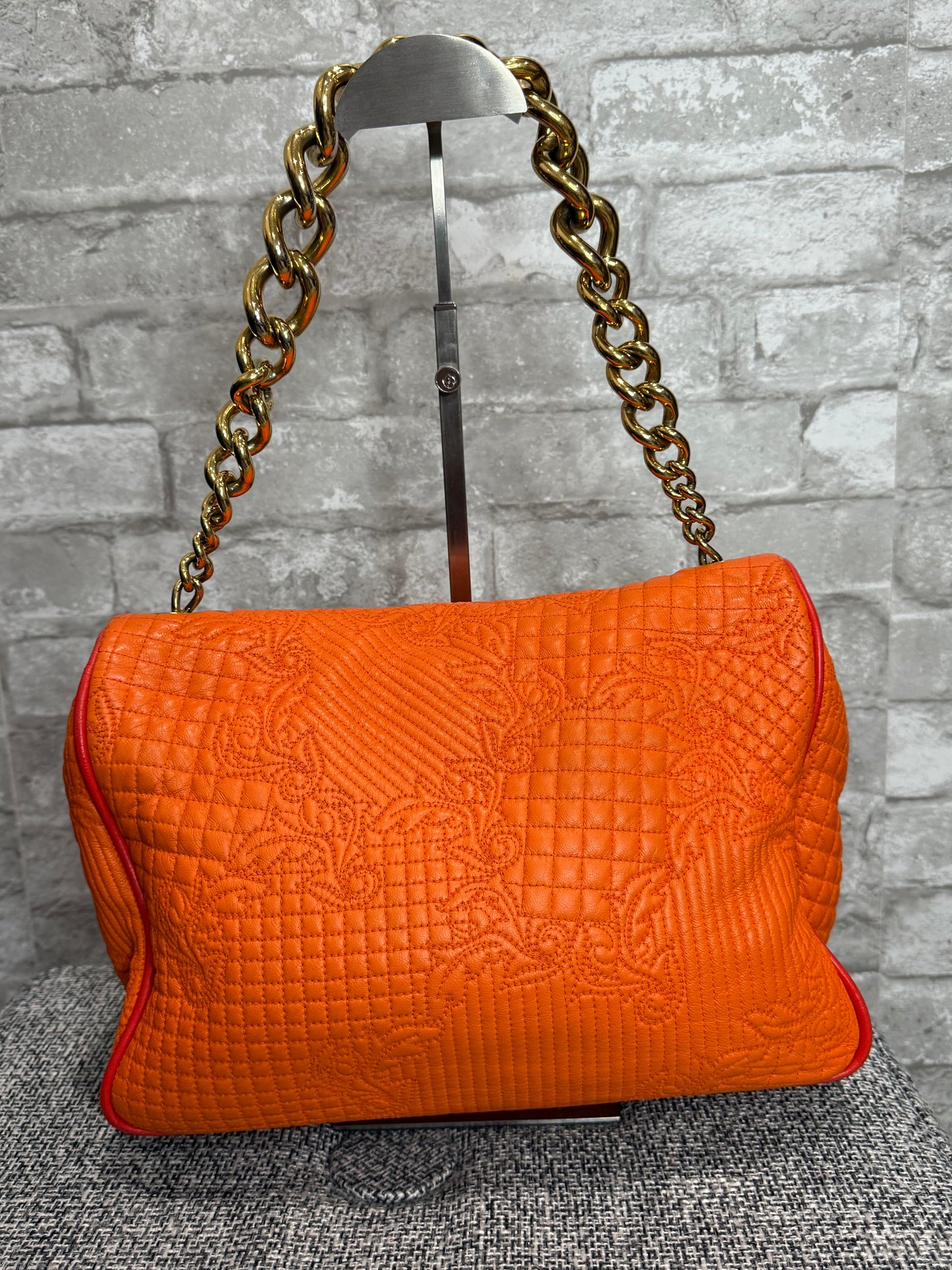 👜 🍊 Versace Orange Micro Vanitas Quilted Leather Shoulder Bag 🍊 👜