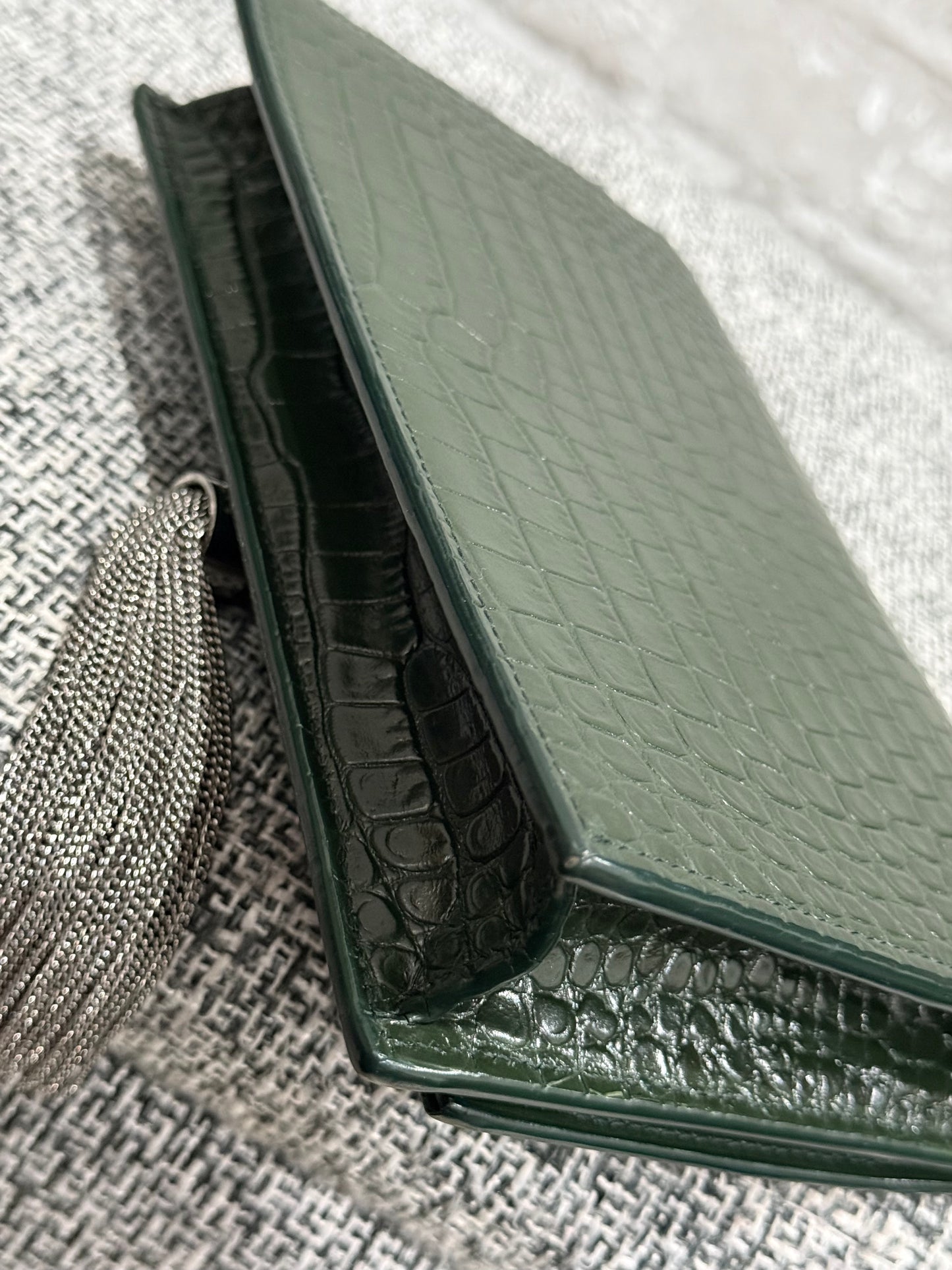 Classic Monogram Tassel Crossbody Bag Crocodile Embossed Leather