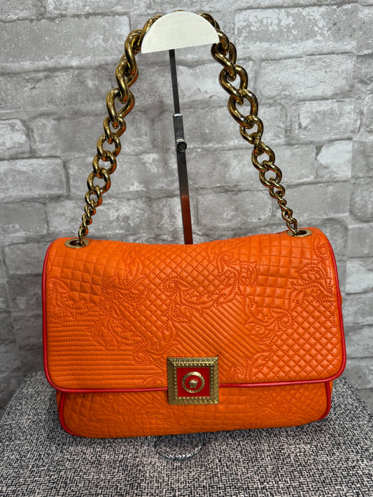 👜 🍊 Versace Orange Micro Vanitas Quilted Leather Shoulder Bag 🍊 👜