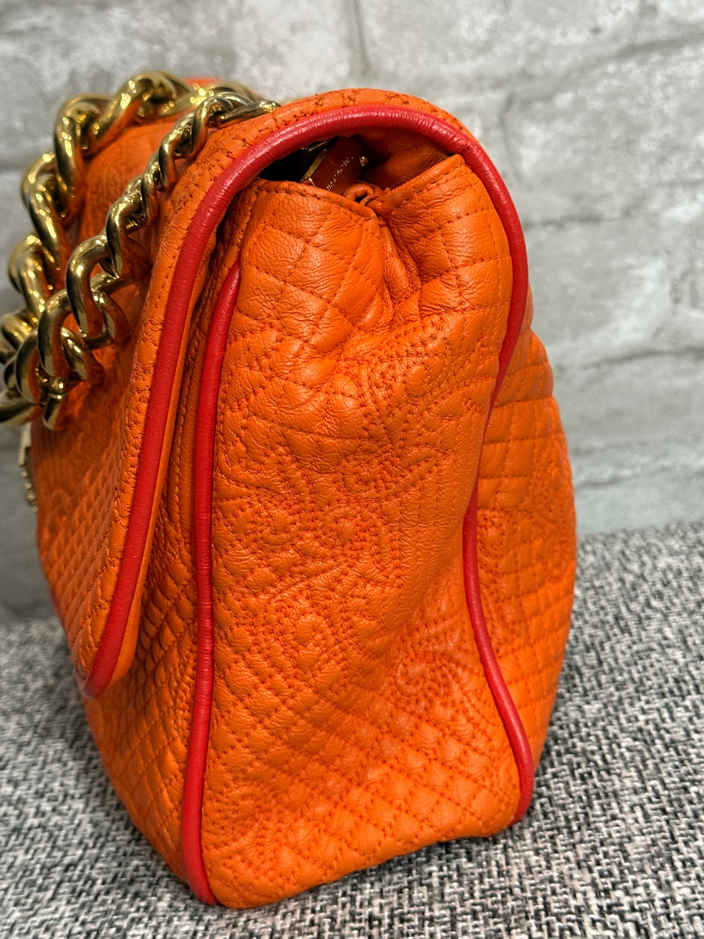 👜 🍊 Versace Orange Micro Vanitas Quilted Leather Shoulder Bag 🍊 👜