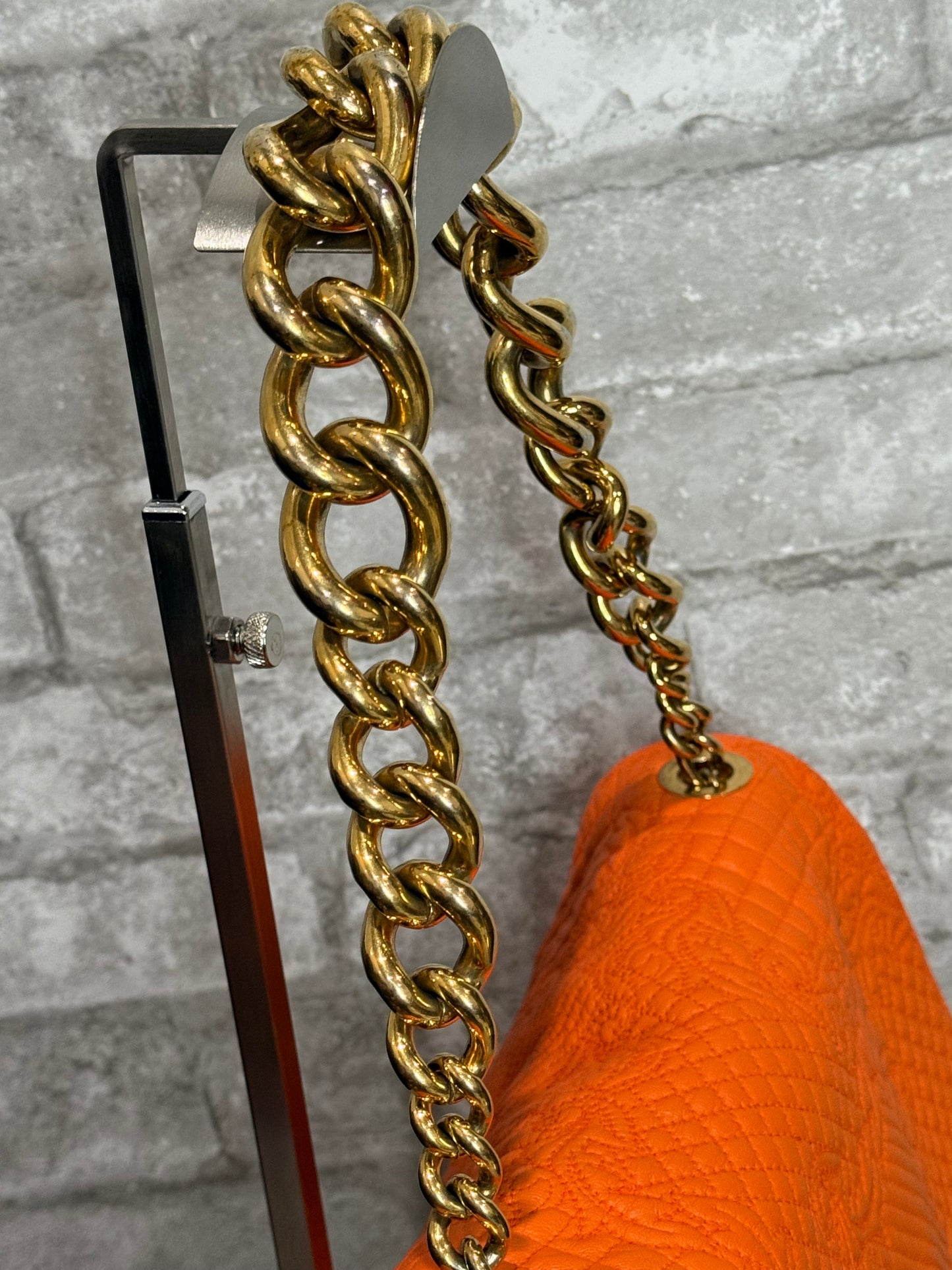 👜 🍊 Versace Orange Micro Vanitas Quilted Leather Shoulder Bag 🍊 👜