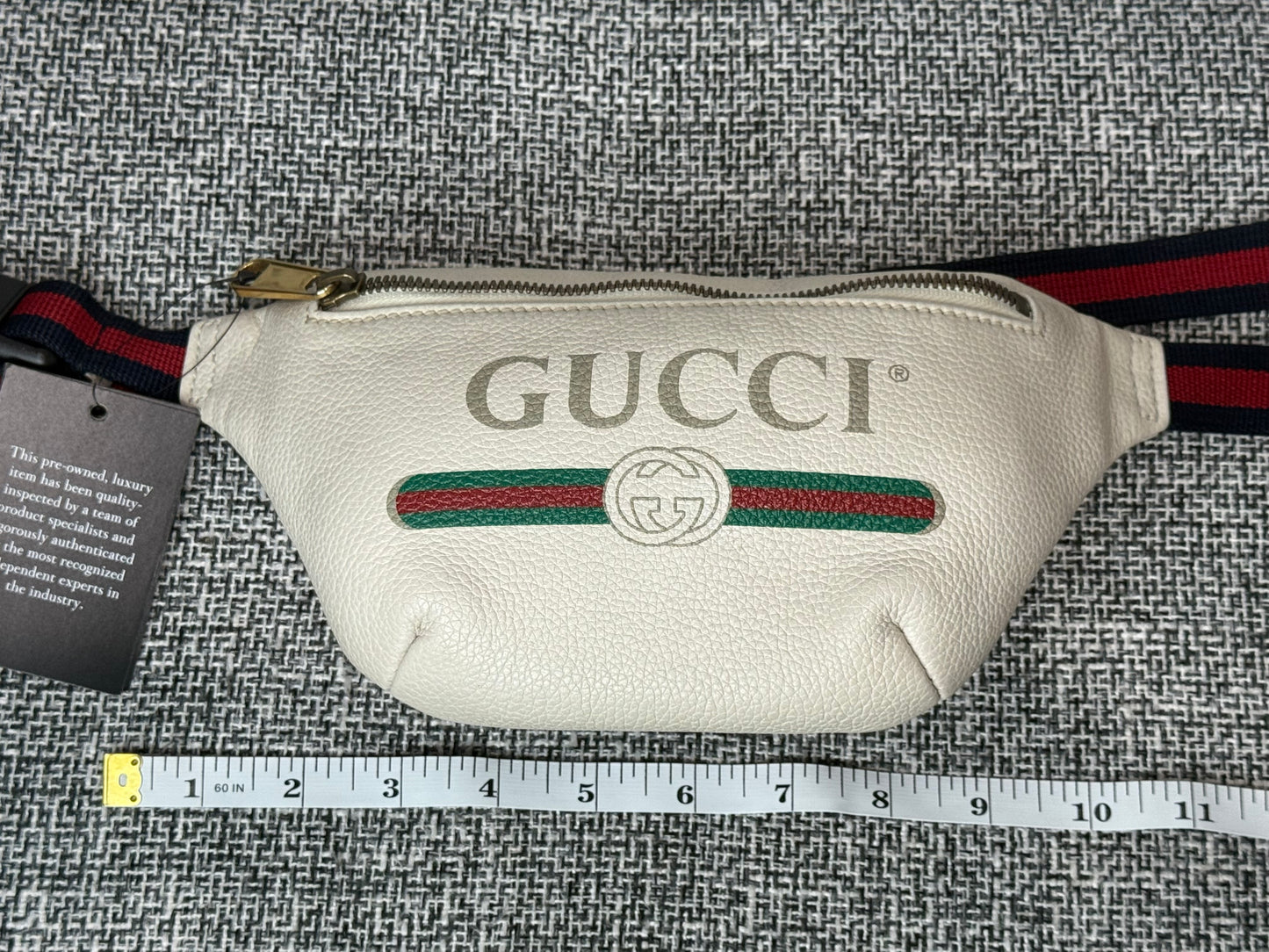 Gucci Small Logo Print Leather Belt Bag in white