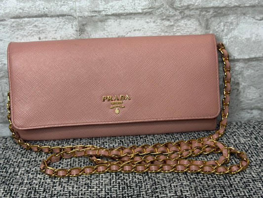 Prada Saffiano Leather Wallet on Chain (WOC) in Light Pink